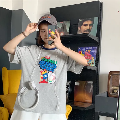 Gray Blue Cartoon Bear Letter Printed Oversize Loose All Match 2019 Summer Cotton Basic Short Sleeve Female Women T-shirts
Gray Blue Cartoon Bear Letter Printed Oversize Loose All Match 2019 Summer Cotton Basic Short Sleeve Female Women T-shirts