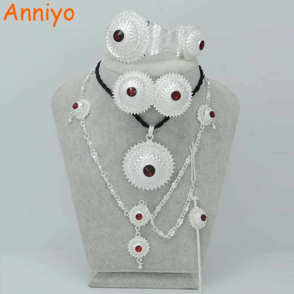 Anniyo 3 камня серебряного цвета набор эфиопских ювелирных изделий шпилька для