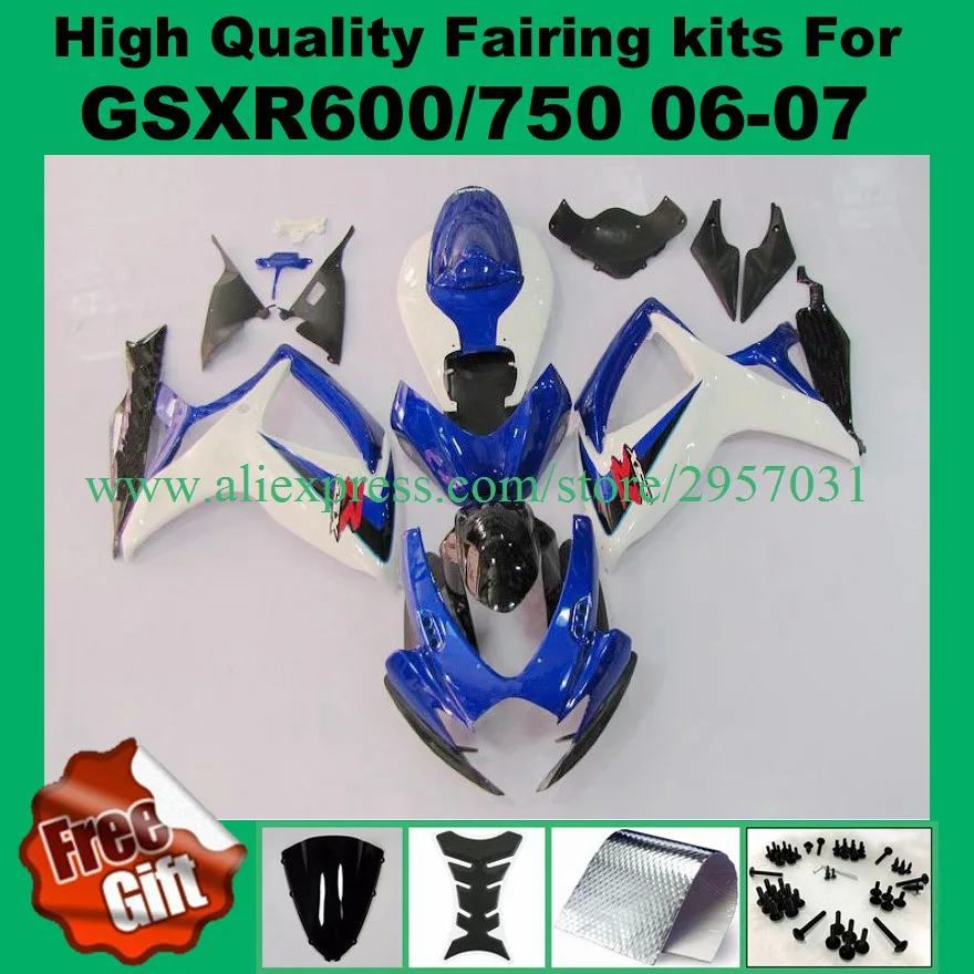 

9gifts, Fairing kits for K6 K7 GSXR600 GSXR750 06 07 SUZUKI GSX-R600 GSX-R750 2006 2007 GSXR 600 750 Fairings white blue black