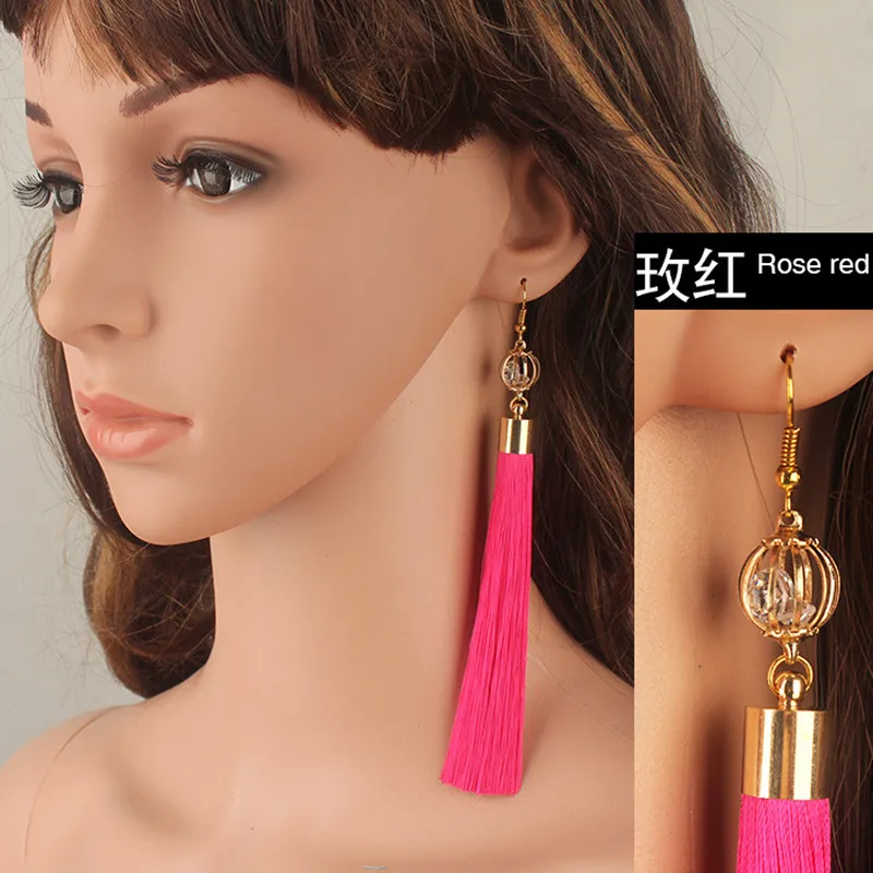 Fashion Bohemian Tassel Crystal Long Earrings Black White Red Silk Fabric Drop Dangle Tassel Earrings For Women Jewelry
Fashion Bohemian Tassel Crystal Long Earrings Black White Red Silk Fabric Drop Dangle Tassel Earrings For Women Jewelry