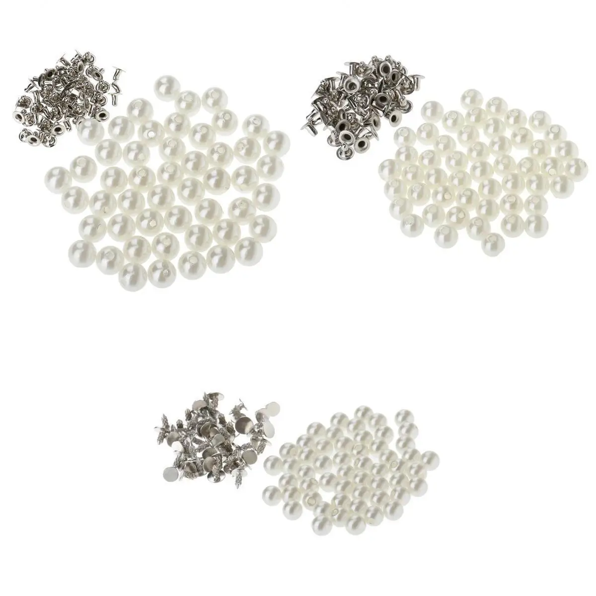 150Pcs White Pearls Rivets Studs Buttons for Bag Jeans Shoes Clothes DIY Crafts 6mm 8mm 12mm