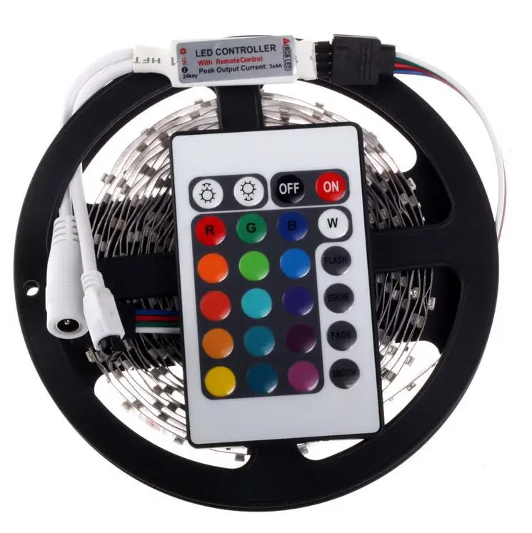 RGB LED Strip 5M 300Led 3528 SMD + 24Key IR Remote Controller Flexible Light Led Tape DC 12V Home Decoration Lamps
RGB LED Strip 5M 300Led 3528 SMD + 24Key IR Remote Controller Flexible Light Led Tape DC 12V Home Decoration Lamps