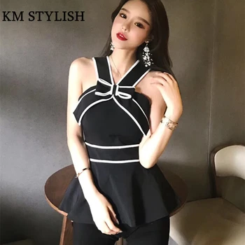 2019 new summer women's fashion wild black White color bow strapless shirt 
2019 new summer women's fashion wild black White color bow strapless shirt