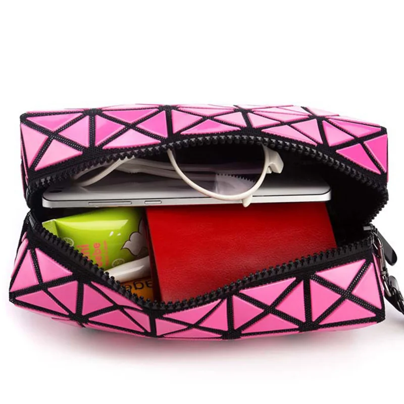 Fashion Portable Makeup Bag Folding Package PU Leather Makeup Bags Women Geometric Zipper Cosmetic Bag Mini Bolso Organizer Bags (5)