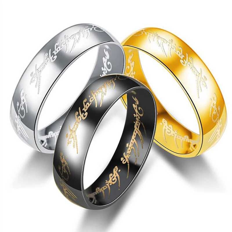 36pcs/lot Hobbit Letter Rings Black Stainless Steel the Lord The Rings Titanium 6MM Men Rings Lover's Wedding One Bague Gifts
36pcs/lot Hobbit Letter Rings Black Stainless Steel the Lord The Rings Titanium 6MM Men Rings Lover's Wedding One Bague Gifts