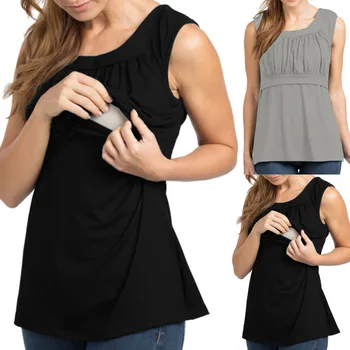 

Breastfeeding Clothes Women Pregnant Nusring Sleeveless Tops Vest Solid Ruffles Blouse Lactancia Ropa Trendy Tops For Pregnant