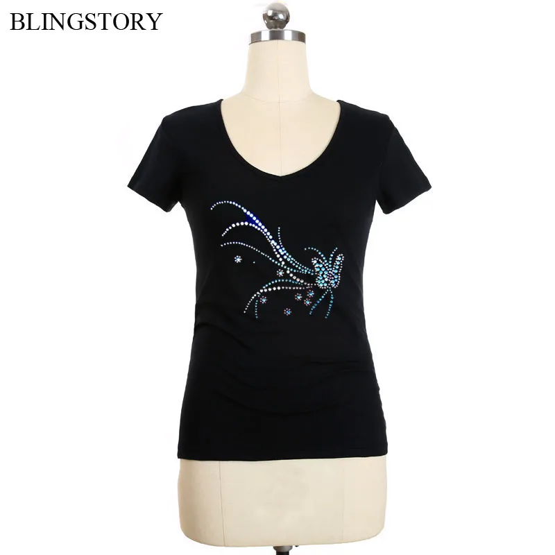 

BLINGSTORY Plus Size Basic Tee Shirt Summer Casual Embroidery Bead T-shirt V-neck Women Tops Xxxxxxl LP5209071