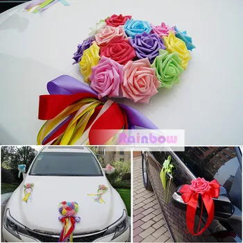 Seven color rainbow Heart Foam rose+ribbon bowknot flower Rearview mirror doorknob car decorate wedding anniversary
Seven color rainbow Heart Foam rose+ribbon bowknot flower Rearview mirror doorknob car decorate wedding anniversary