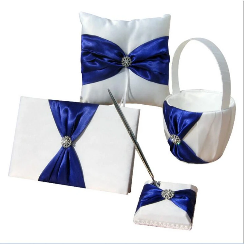 4pcs/set(Guest book+Flower Basket+Pen Holder+Ring Pillow) Blue/Pink/Red Ribbon Bow Crystal Decor Wedding Celebration Sets
4pcs/set(Guest book+Flower Basket+Pen Holder+Ring Pillow) Blue/Pink/Red Ribbon Bow Crystal Decor Wedding Celebration Sets