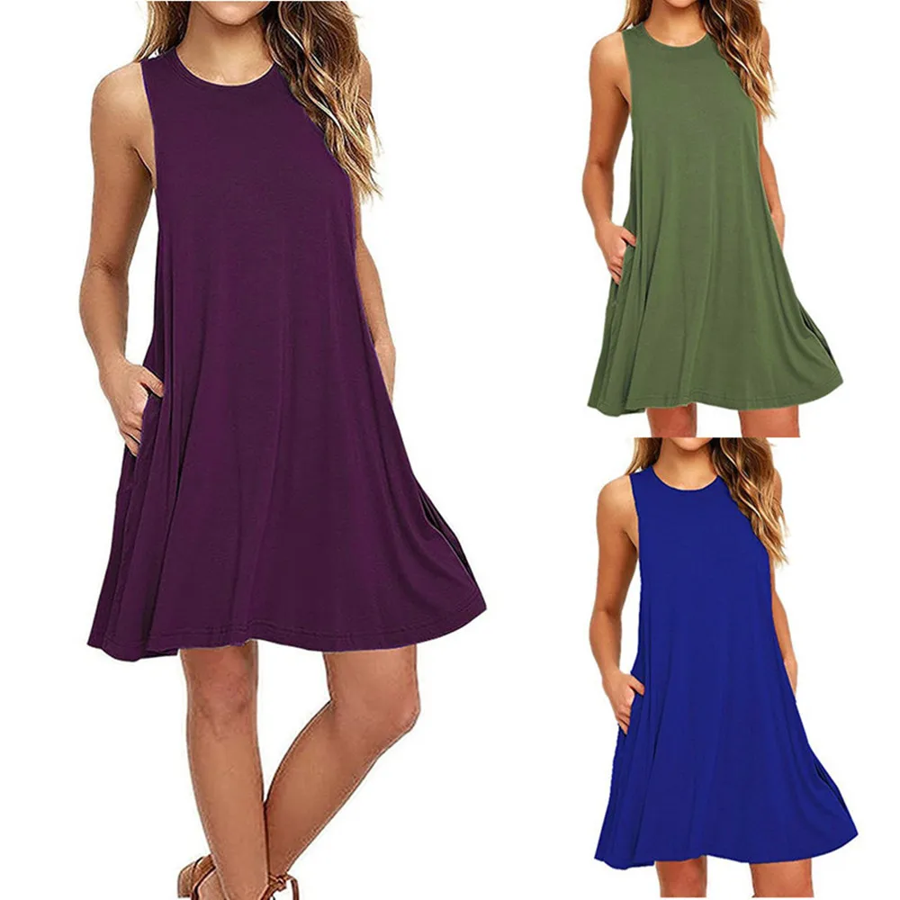 Explosion models spring and summer women's sleeveless loose casual pocket vest solid color O-neck large swing dress
Explosion models spring and summer women's sleeveless loose casual pocket vest solid color O-neck large swing dress
