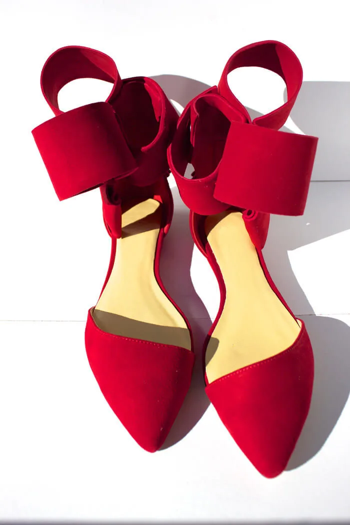 red flat shoes with ankle strap