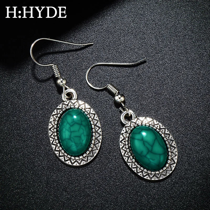 H:HYDE Vintage Tibetan Silver Pendant Earrings Natural Stone Green Drop Earrings for Women Pendientes Turquoises Jewelry
H:HYDE Vintage Tibetan Silver Pendant Earrings Natural Stone Green Drop Earrings for Women Pendientes Turquoises Jewelry