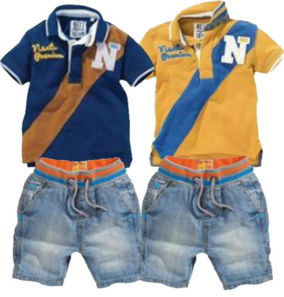 new arrive children sport sets boy garment (t-shirts+ jeans short) fashion kids clothing cowboy suit retail YAZ024