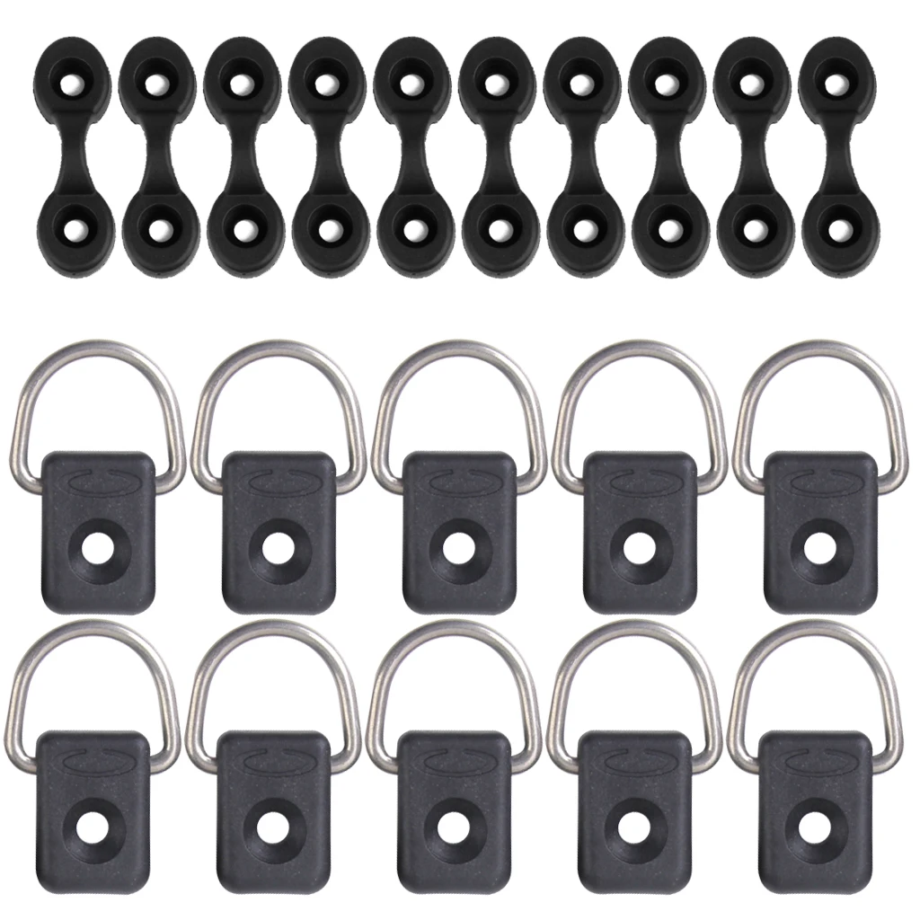Kayak 10x Marine Pad/Strap Eye Deck Loop + 10x D Ring Fitting For Boat Canoe Water Sports Kayaking Canoeing Rafting Accessories