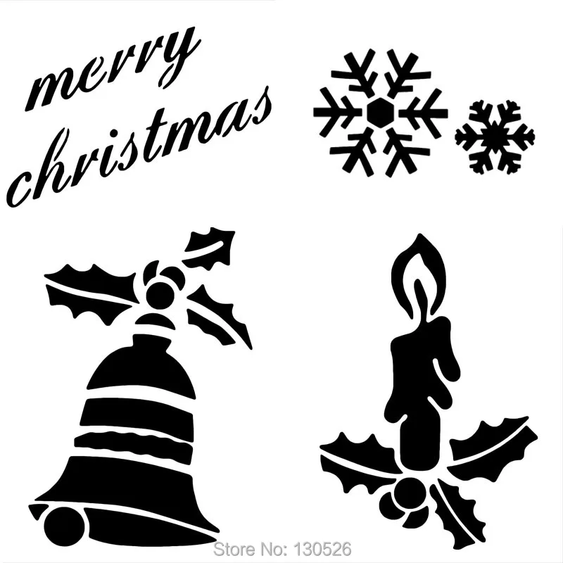 

6Pcs New Xmas Spray snow template Merry Christmas Showcase Window Decorating Tools Bell Candle Tree Shape Santa Party Supplies