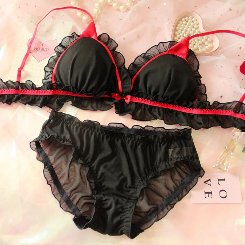 Super Sexy Gothic Little Devil Stereo Ears Underwear Bra Set Black Transparent Panties Japanese Lolita Ruffle Bra & Brief Sets
Super Sexy Gothic Little Devil Stereo Ears Underwear Bra Set Black Transparent Panties Japanese Lolita Ruffle Bra & Brief Sets