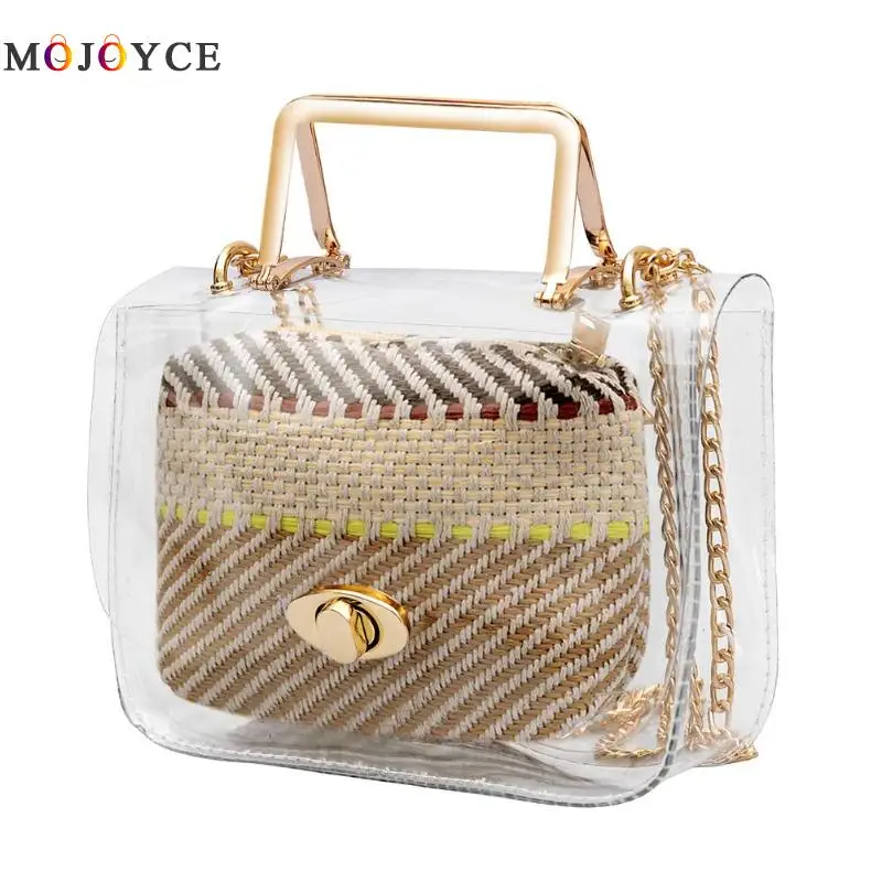 Fashion Women Shoulder Bag PVC Transparent Composite Lady Weave Chain Women Crossbody Bag
Fashion Women Shoulder Bag PVC Transparent Composite Lady Weave Chain Women Crossbody Bag