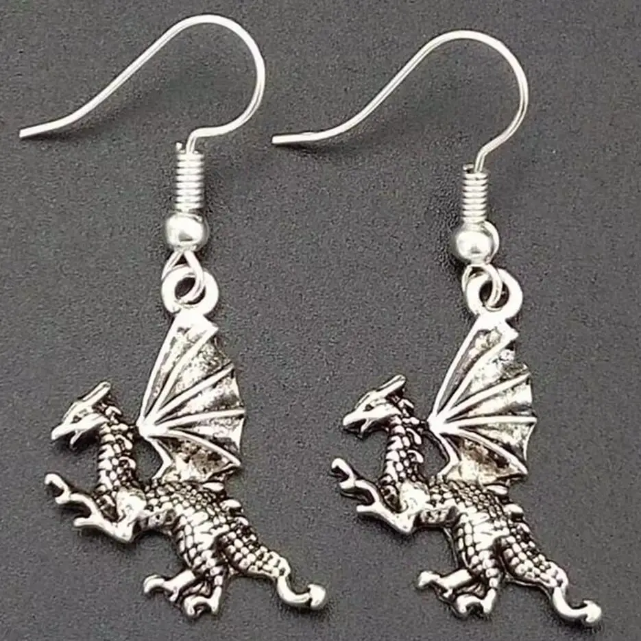 10Pair/lot Ancient SilverDragon/Pterodactyl/Fire Dragon/Dinosaur Charm Dangle Earring With Gift Box DIY Findings Jewelry Q78 | Украшения и