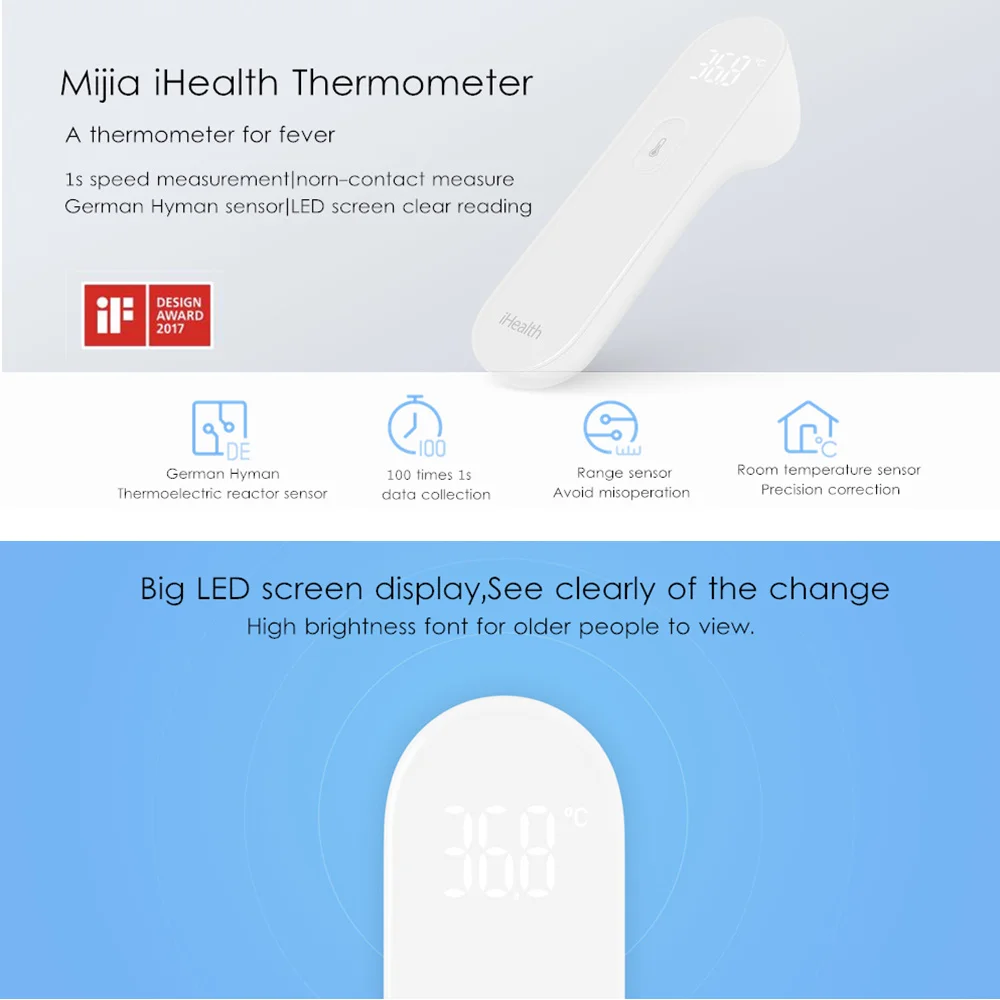 Оригинальный Xiaomi Mijia iHealth термометр точный цифровой Лихорадка инфракрасный