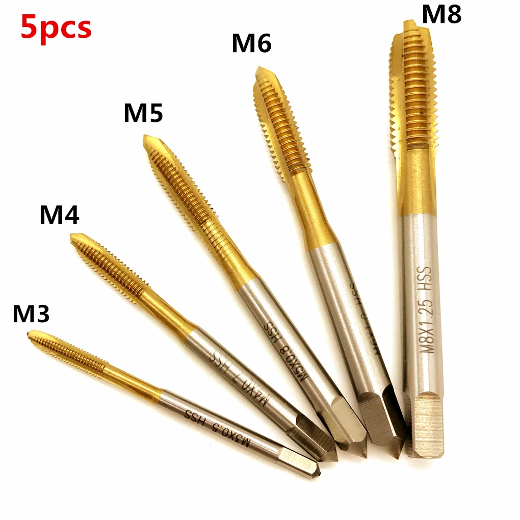 5pcs/set Titanium HSS Spiral Hand Thread Tap Screw Spiral Point Thread Metric Plug Drill Bits M3 M4 M5 M6 M8 Hand Tools
5pcs/set Titanium HSS Spiral Hand Thread Tap Screw Spiral Point Thread Metric Plug Drill Bits M3 M4 M5 M6 M8 Hand Tools