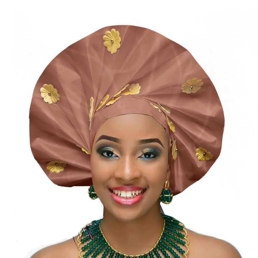 Peach auto gele african headtie black woman head wraps Party african turban fan shape headband
Peach auto gele african headtie black woman head wraps Party african turban fan shape headband