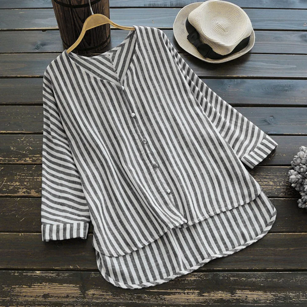 V Neck Striped Blouses 3/4 Sleeve Button Print Loose Shirt Women Casual Shirt blouses Pullover blusa feminina chemise femme #2S
V Neck Striped Blouses 3/4 Sleeve Button Print Loose Shirt Women Casual Shirt blouses Pullover blusa feminina chemise femme #2S