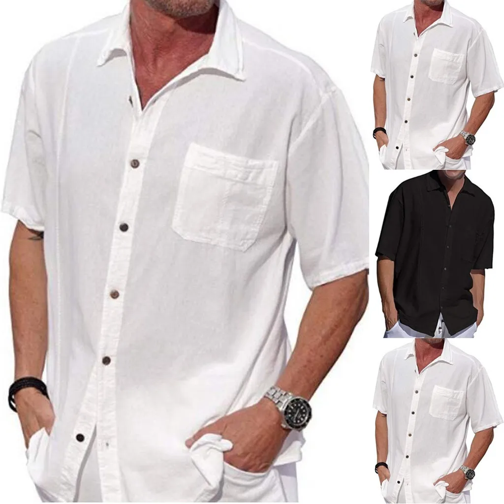 2019 Men's Summer Cotton Hemp Pocket Button Lapel Short Sleeve Shirt 3XL hawaiian camisa masculina camisas hombre streetwear
2019 Men's Summer Cotton Hemp Pocket Button Lapel Short Sleeve Shirt 3XL hawaiian camisa masculina camisas hombre streetwear