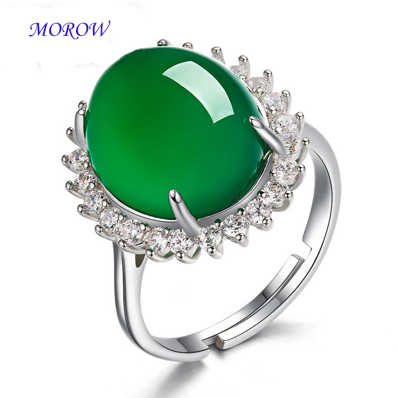 MOROW High Quality Natural Green Chalcedony Jewel Finger Rings Vintage Fashion Jewelry Female Engagement Ring for Birthday Gift (7)