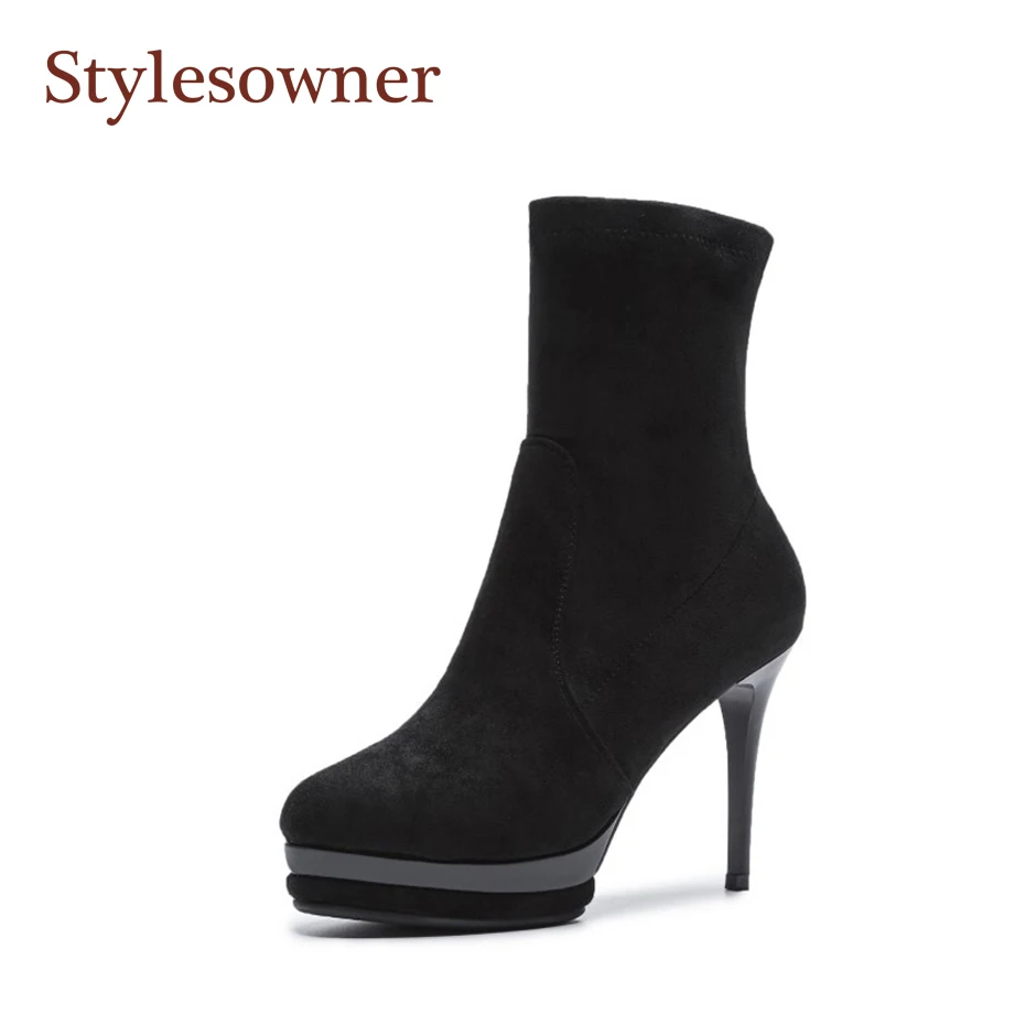 Stylesowner Black suede leather boots thin heel platform ankle bootie sexy simple style slim martin bota chelsea boots
Stylesowner Black suede leather boots thin heel platform ankle bootie sexy simple style slim martin bota chelsea boots