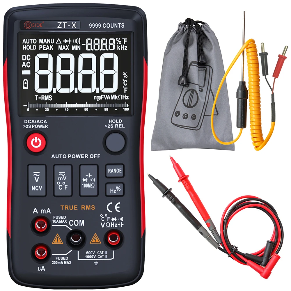 ZT-X 9999 Counts Analog Bar Graph Digital Multimeter ac dc voltmeter true rms auto range multimeter NCV LCD backlight display
ZT-X 9999 Counts Analog Bar Graph Digital Multimeter ac dc voltmeter true rms auto range multimeter NCV LCD backlight display