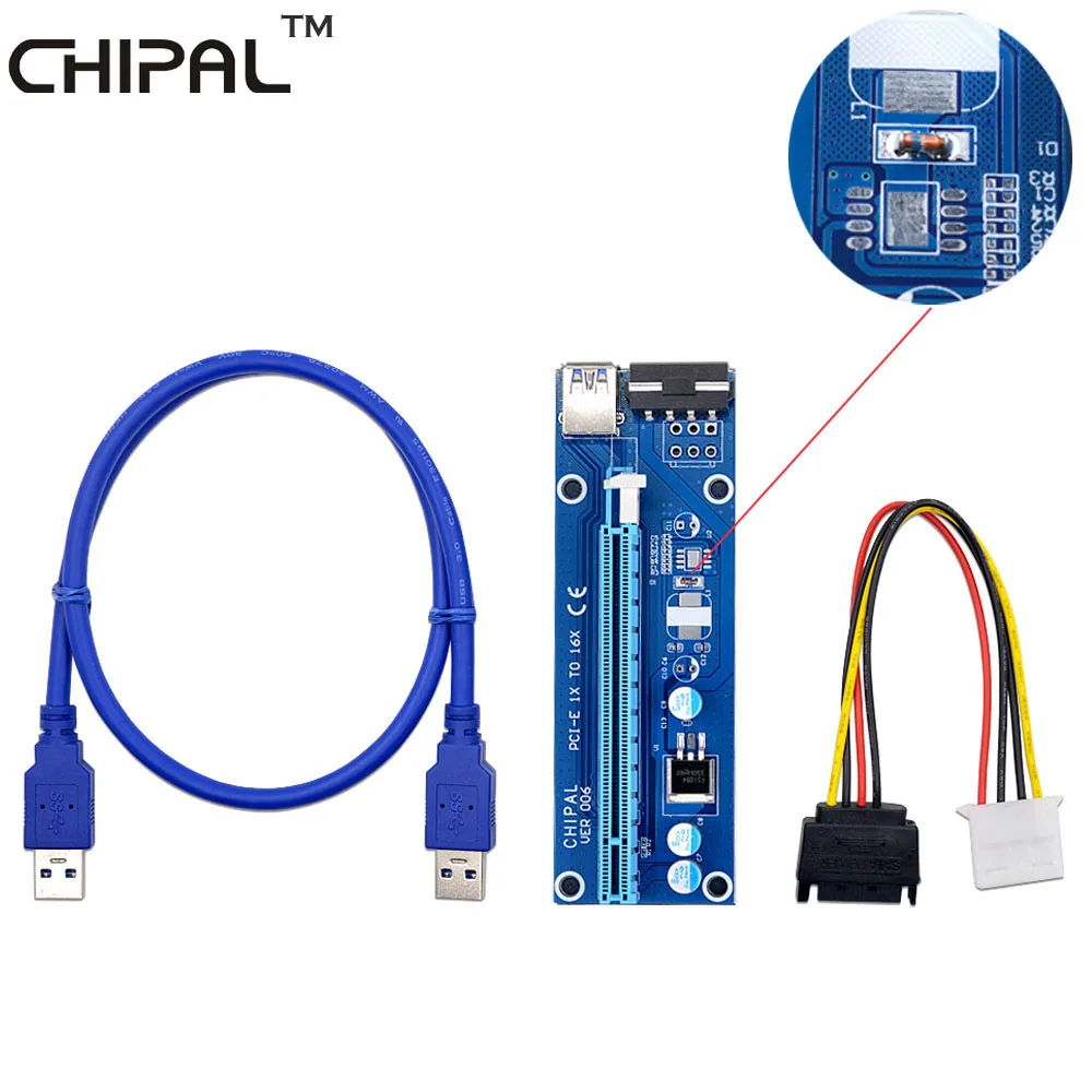 CHIPAL 10PCS Regulator Tube 0.6M PCI-E 1X to 16X Riser Card Extender + USB 3.0 Data Cable SATA 4Pin IDE Power Supply | Компьютеры и