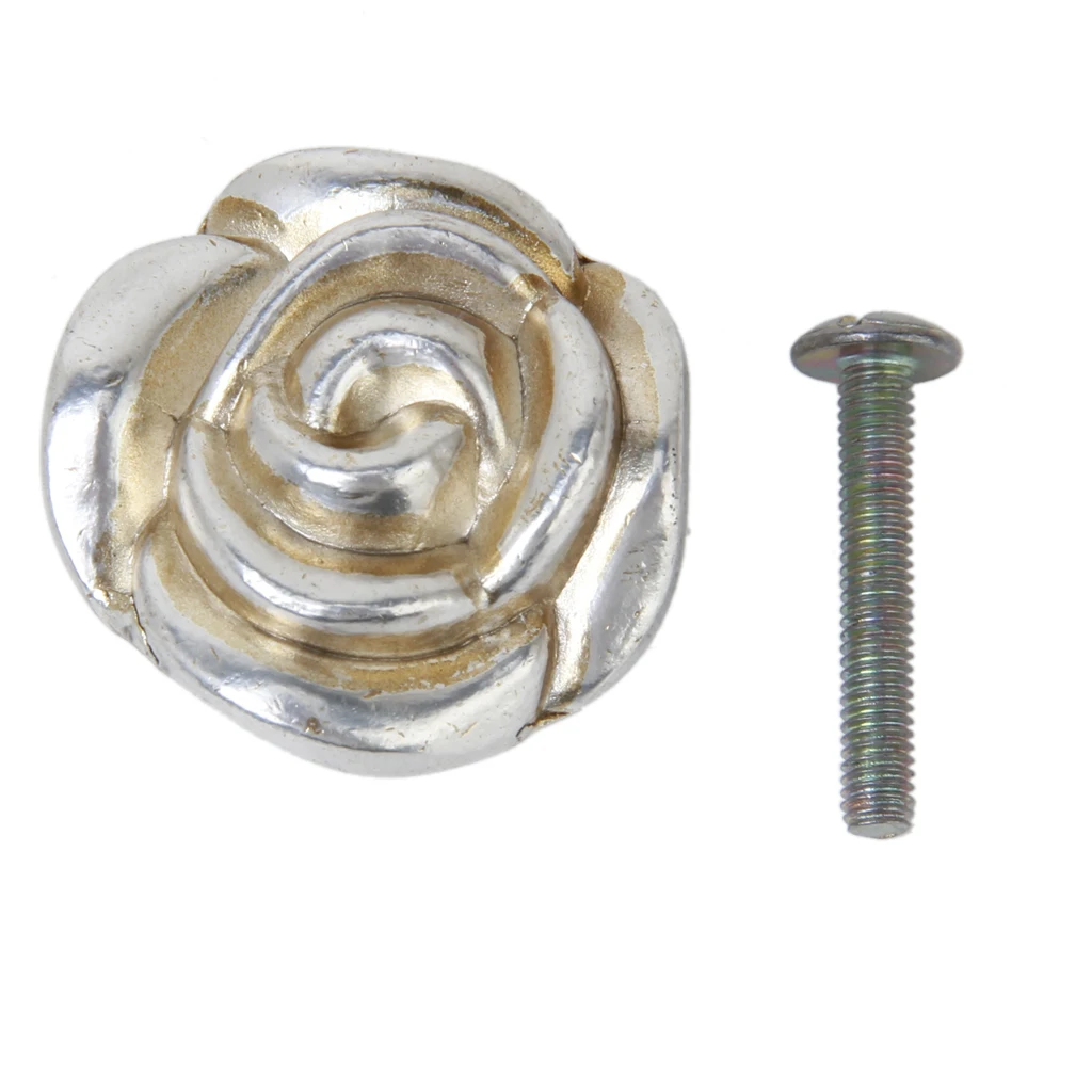 Silver Rose Knobs Cabinet Drawer Kitchen Cupboard Closet Wardrobe Dresser Door Knob Handle Pull, Metal Silver Rose Knobs Cabinet Drawer Kitchen Cupboard Closet Wardrobe Dresser Door Knob Handle Pull, Metal