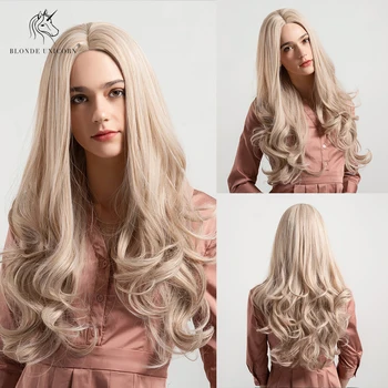 

Blonde Unicorn Synthetic Wig 26 Inch Long Wavy Hair Center Parting Wig For Black/White Women Glueless Cosplay Hair Wig