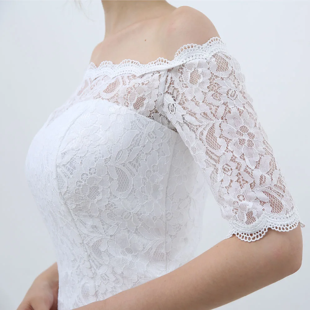 E JUE SHUNG White Vintage Lace Cheap Mermaid Wedding Dresses 2017 Off the Shoulder Half Sleeves Wedding Gowns vestidos de novia 6