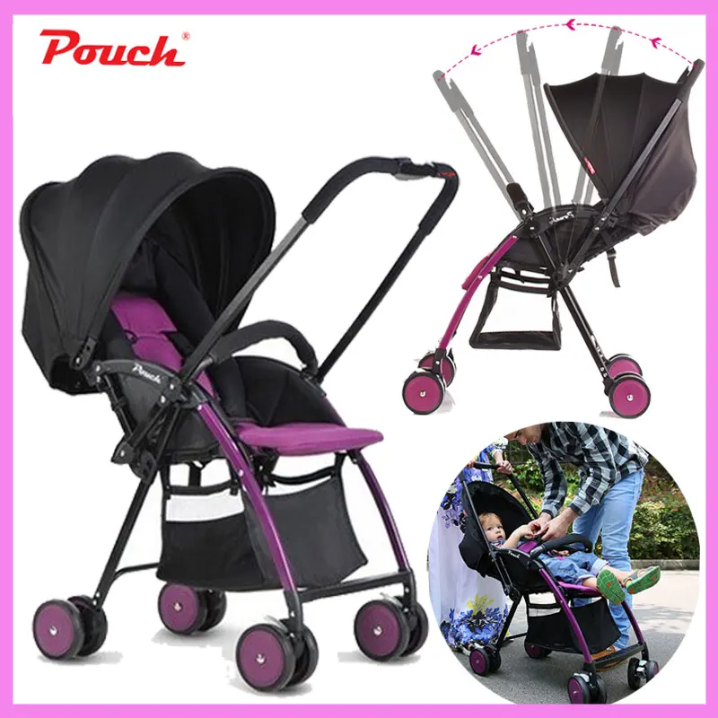 Image Pouch Portable Baby Trolley Umbrella Car Folding Two way Baby Can Sit Lie Lightweight Infant Newborn Baby Stroller Wheelchair