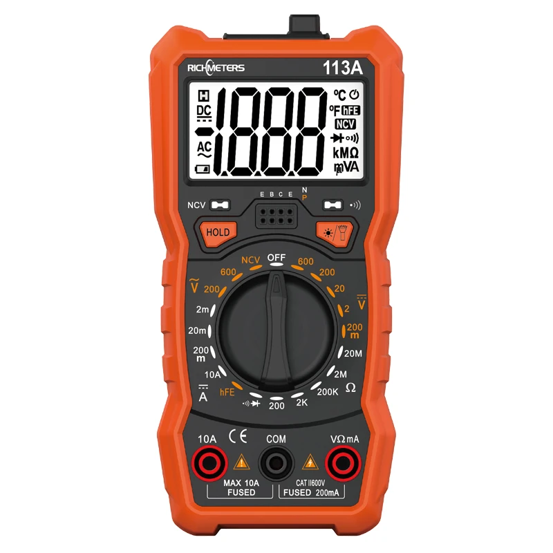 RM113A NCV Digital Multimeter 2000 counts HFE AC/DC voltage Ohm Current meter Flash light Back light Large Screen RICHMETERS
RM113A NCV Digital Multimeter 2000 counts HFE AC/DC voltage Ohm Current meter Flash light Back light Large Screen RICHMETERS