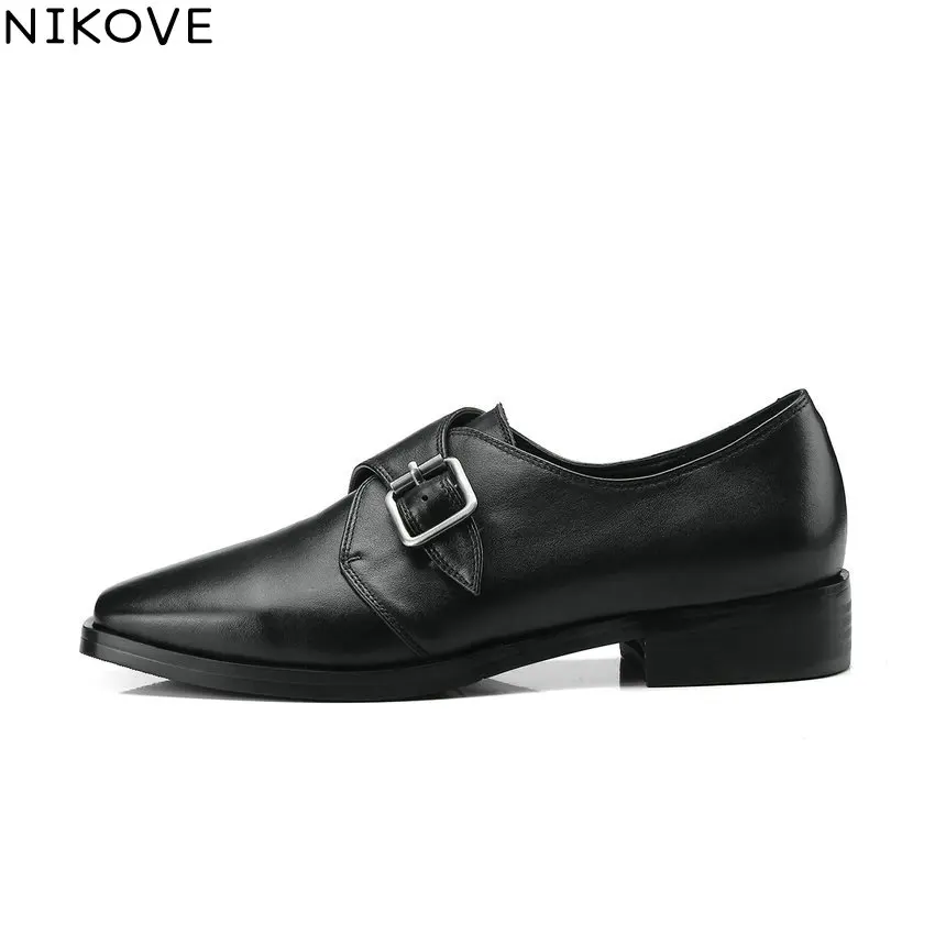 NIKOVE 2018 Women Pumps Med Heels Spring and Autumn Buckle Strap Western Style Square Heels Square Toe Women Shoes Size 34-39