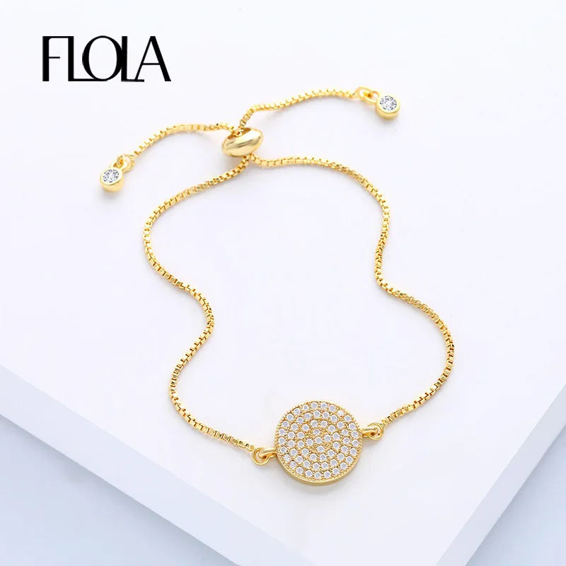 FLOLA Cubic Zirconia Micro Pave Bracelet for Women Round Adjustable Gold Chain Crystal Charm Bracelet Femme Gift Bijoux brta14
FLOLA Cubic Zirconia Micro Pave Bracelet for Women Round Adjustable Gold Chain Crystal Charm Bracelet Femme Gift Bijoux brta14