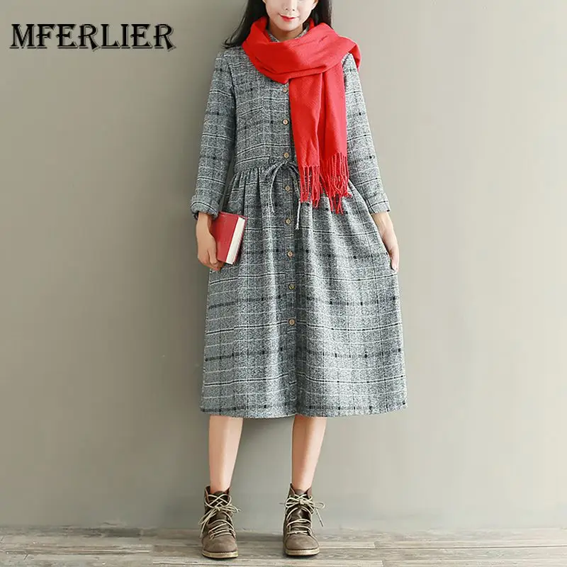 Mferlier Mori Girl Autumn Winter Artsy Classic Plaid Dress Turn Down Collar Drawstring Waist Long Sleeve Dress
Mferlier Mori Girl Autumn Winter Artsy Classic Plaid Dress Turn Down Collar Drawstring Waist Long Sleeve Dress