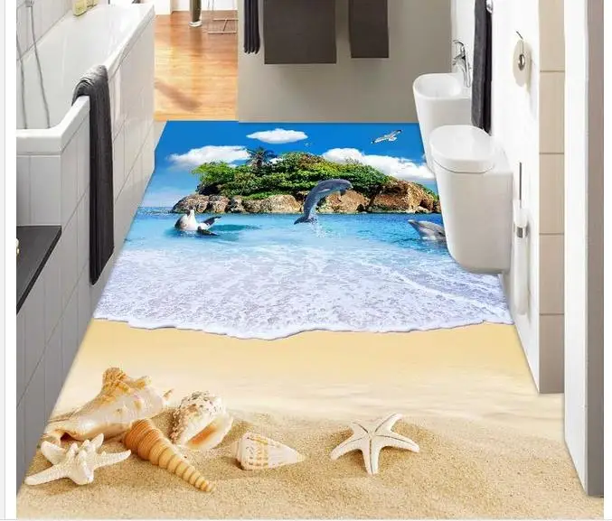 Фото 3d обои для ванной с изображением островного пляжа полы океана | Строительство и