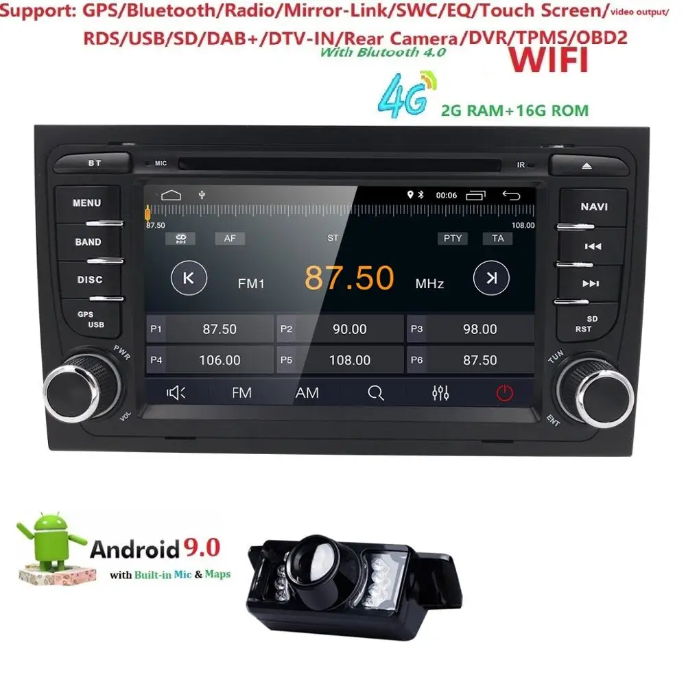 Android 9.0 Quad Core Car DVD player For Audi A4 B6 B7 8E 8H S4 RS4 with RDS Steel wheel control OBD2 DAB+ TPMS Free camera map
Android 9.0 Quad Core Car DVD player For Audi A4 B6 B7 8E 8H S4 RS4 with RDS Steel wheel control OBD2 DAB+ TPMS Free camera map