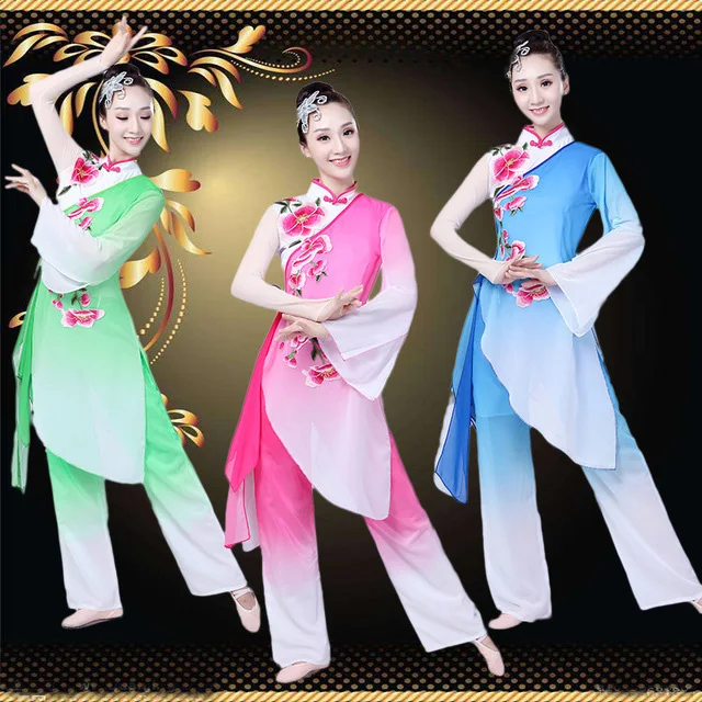 

Women and girl Yangge Classical dance costumes elegant song suits adult Chinese fan dance national dance performance clothing