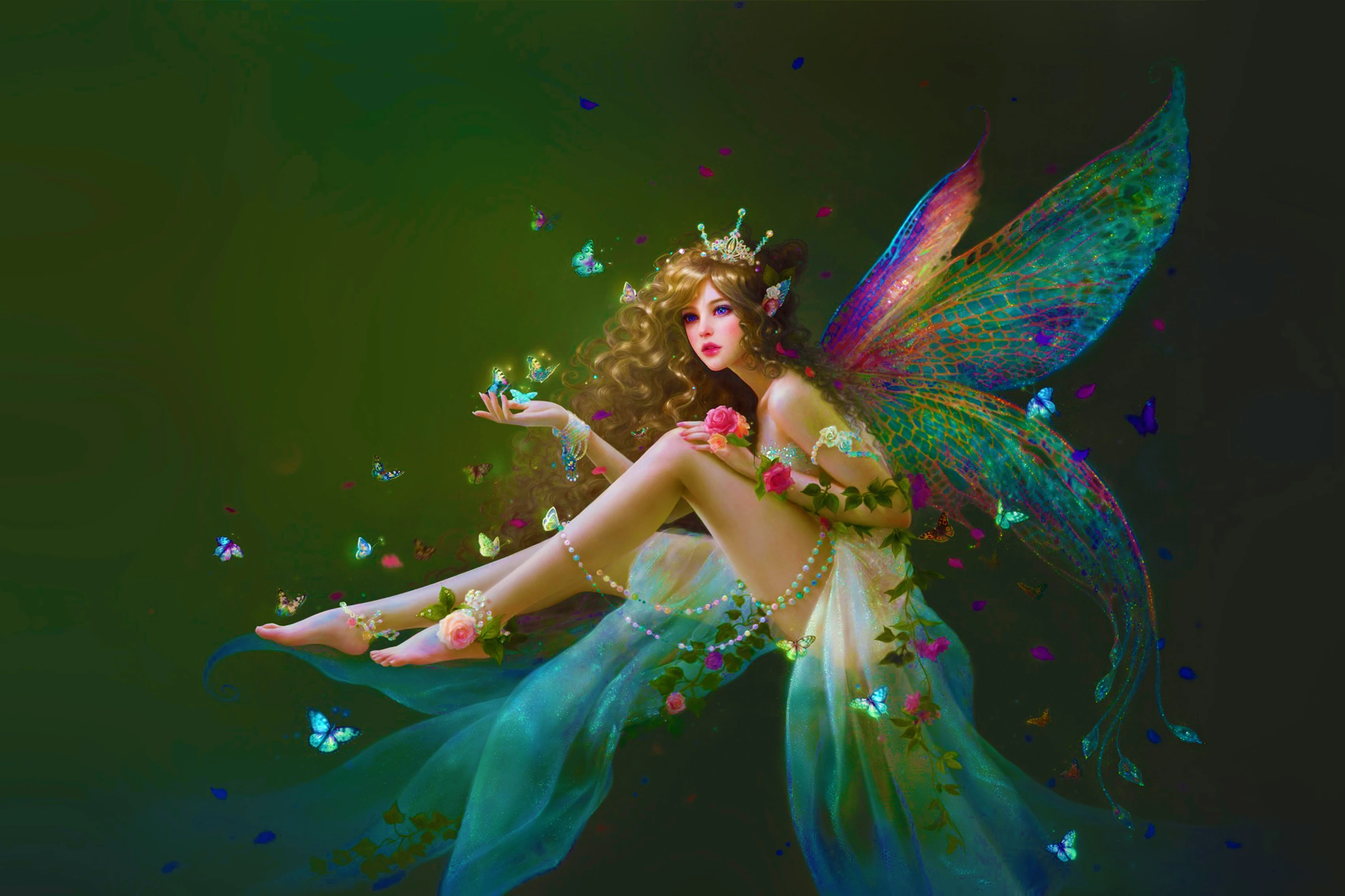 Girl Flowers Butterfly Fairy Art Fairy Fake Ruoxin Zhang Fantasy Living