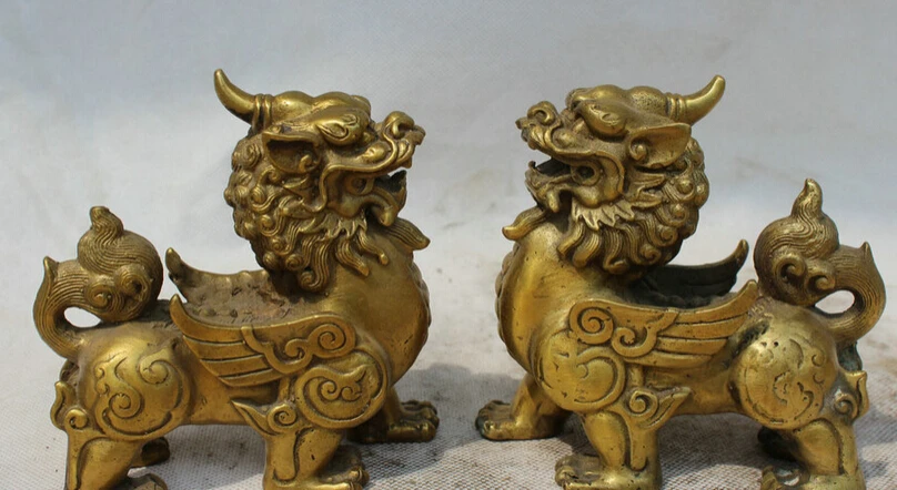 S2440 5" Chinese Brass Feng Shui Folk Unicorn Beast Pi Xiu Statue Sculpture Pair D0318
S2440 5" Chinese Brass Feng Shui Folk Unicorn Beast Pi Xiu Statue Sculpture Pair D0318