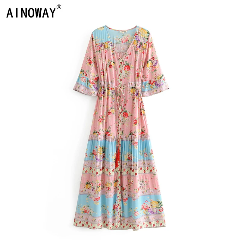 Rose print tassel Maxi dress women long sleeve single breasted rayon Bohemian dresses Ladies V neck Summer Boho pleated vestidos
Rose print tassel Maxi dress women long sleeve single breasted rayon Bohemian dresses Ladies V neck Summer Boho pleated vestidos