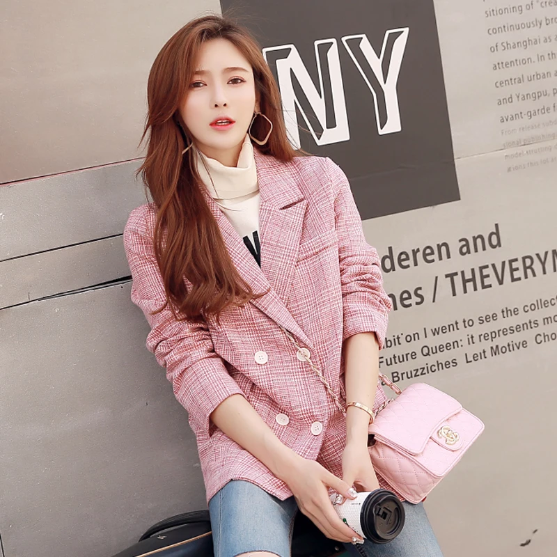 Wool Double Breasted Blazer Office Ladies Plaid Blazer Long Sleeve Loose Suit Coat Jacket Chic Women Blazers Female 2019 WB13
Wool Double Breasted Blazer Office Ladies Plaid Blazer Long Sleeve Loose Suit Coat Jacket Chic Women Blazers Female 2019 WB13
