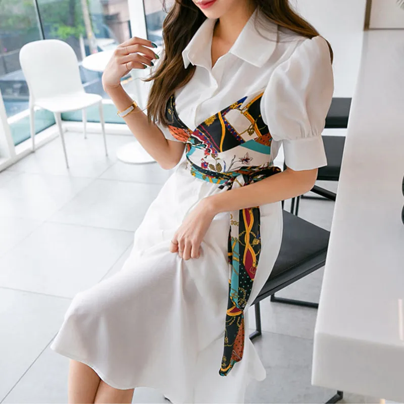 Korean Style 2019 Summer Women Elegant Fake Two Piece Shirt Dress Office Lady Fashion Print Bow Belt Patchwork Midi Long Dress
Korean Style 2019 Summer Women Elegant Fake Two Piece Shirt Dress Office Lady Fashion Print Bow Belt Patchwork Midi Long Dress