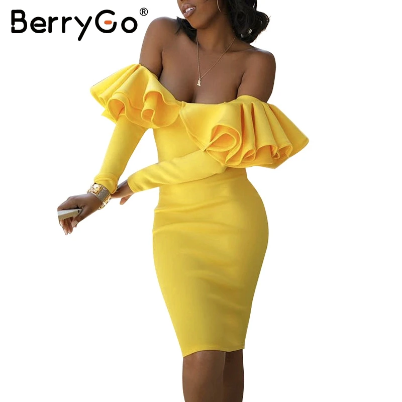 BerryGo Ruffle autumn dress Yellow cold shoulder fashion dress vestidos de festa Elegant backless sexy winter dress women
BerryGo Ruffle autumn dress Yellow cold shoulder fashion dress vestidos de festa Elegant backless sexy winter dress women