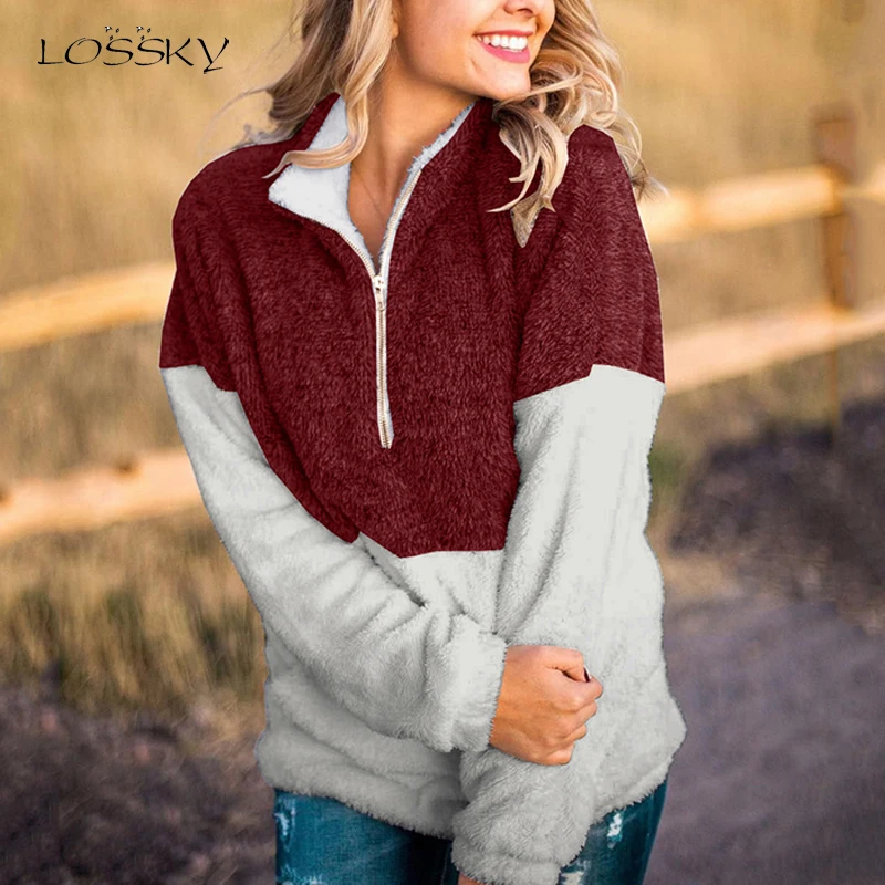 Lossky Sweatshirts Color Stitching Tops Zipper Women Long Sleeve Pocket High Collar New Autumn Winter Pullover Warm Sweatshirts
Lossky Sweatshirts Color Stitching Tops Zipper Women Long Sleeve Pocket High Collar New Autumn Winter Pullover Warm Sweatshirts