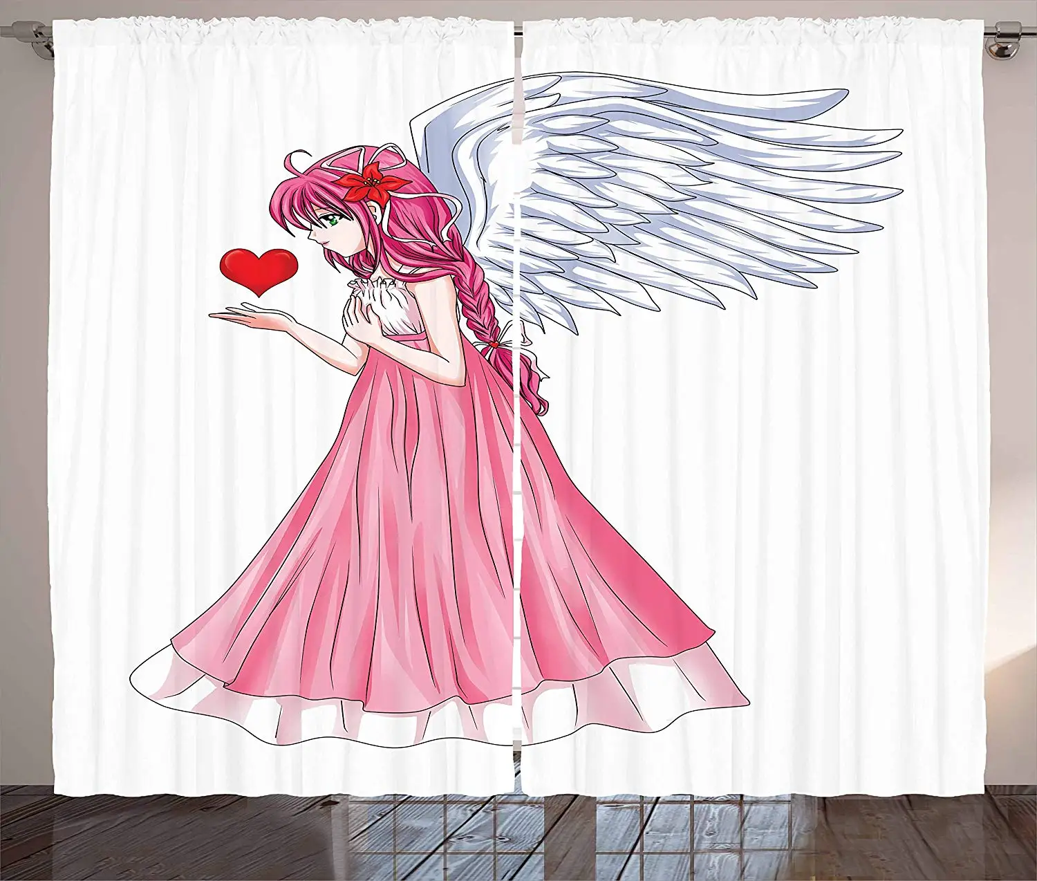 Anime Curtains Fairytale Character Angel in a Pink Dress Holding a Heart Romantic Valentines Day Living Room Window Drapes
Anime Curtains Fairytale Character Angel in a Pink Dress Holding a Heart Romantic Valentines Day Living Room Window Drapes